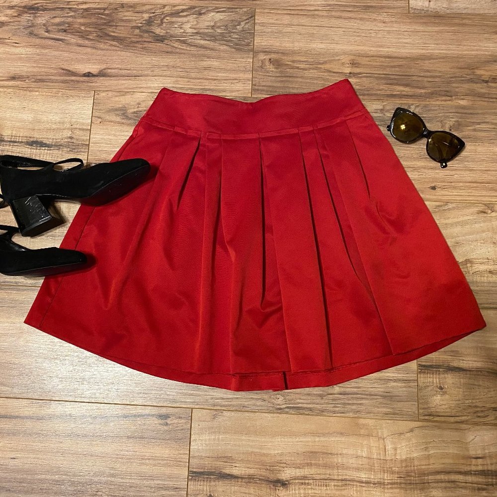 Ann Taylor Red Grosgrain Pleated Mini Skirt Sz 10